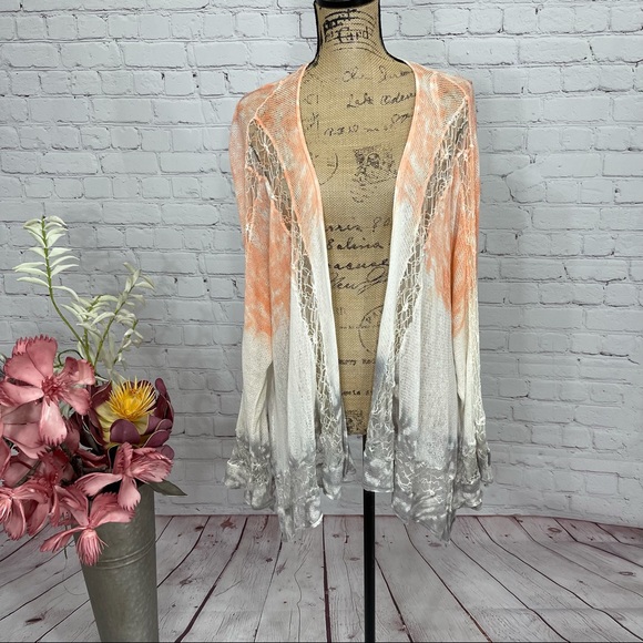 Sundance Dip Dyed Boho Sheer Long Sleeve Mesh Lace Kimono - Picture 2 of 12